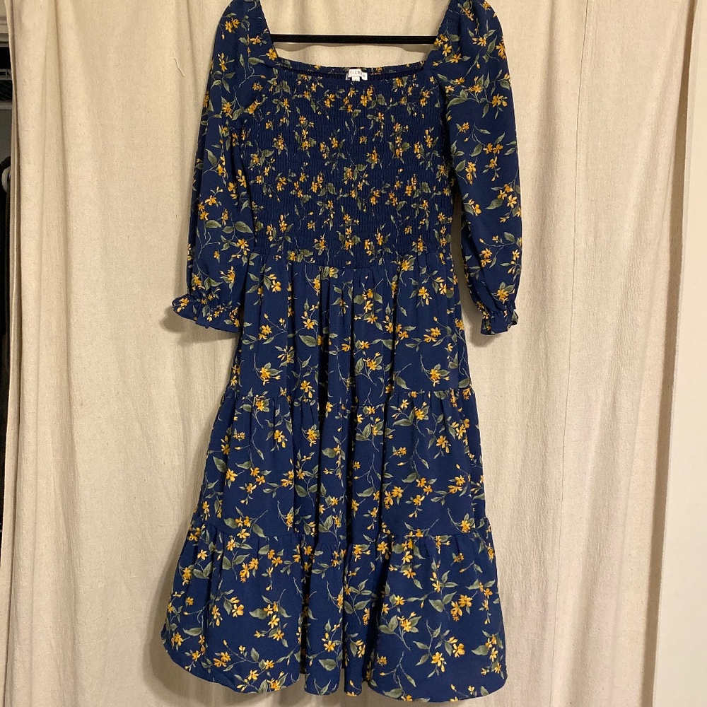 Baltic Born Marta Smocked Midi Dress - Navy Floral
